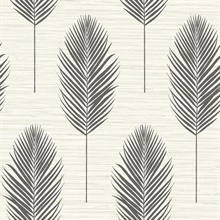 Bali Black Textured Block Print Palm Fern Faux Grasscloth Wallpaper