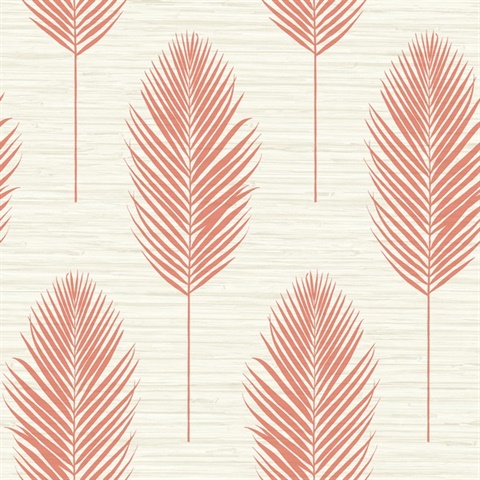 Bali Coral Textured Block Print Palm Fern Faux Grasscloth Wallpaper