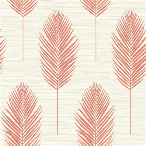 Bali Coral Textured Block Print Palm Fern Faux Grasscloth Wallpaper