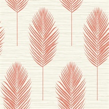 Bali Coral Textured Block Print Palm Fern Faux Grasscloth Wallpaper