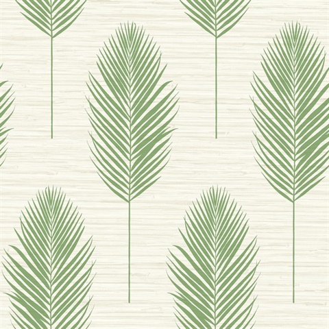 Bali Green Textured Block Print Palm Fern Faux Grasscloth Wallpaper