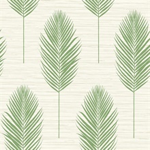 Bali Green Textured Block Print Palm Fern Faux Grasscloth Wallpaper
