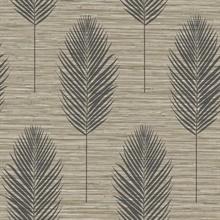Bali Light Brown Textured Block Print Palm Fern Faux Grasscloth Wallpa