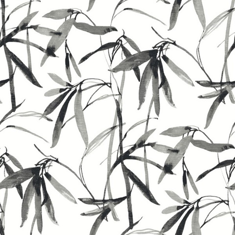 Black & White Bamboo Ink Grass Canopy Wallpaper