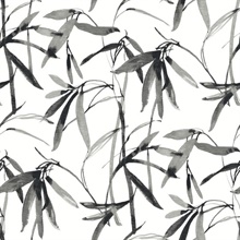 Black &amp; White Bamboo Ink Grass Canopy Wallpaper