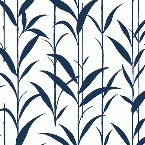 Bamboo Silhouette Botanical Royal Blue Peel and Stick Wallpaper