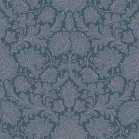 Bamburg Dark Blue Large Floral Wallpaper