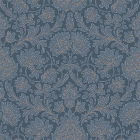 Bamburg Dark Blue Large Floral Wallpaper