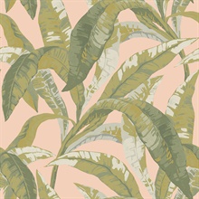 Banana Leaf Green & Pink Peel and Stick Wallpaper