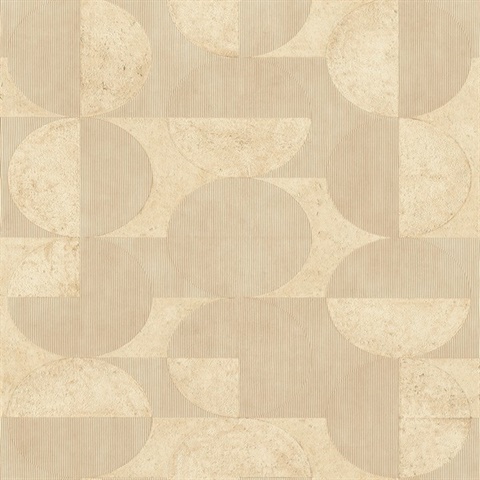 Barcelo Light Brown Textured Art Deco Circle Wallpaper