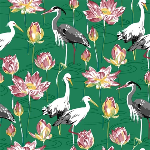 Barton Green Heron Bird & Floral Wallpaper