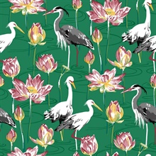 Barton Green Heron Bird &amp; Floral Wallpaper