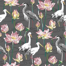 Barton Grey Heron Bird &amp; Floral Wallpaper