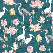 Barton Teal Heron Bird &amp; Floral Wallpaper
