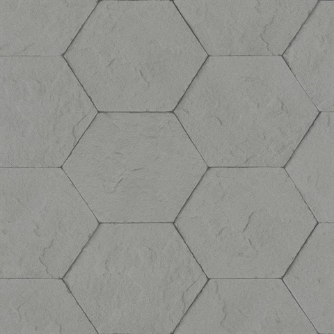 Bascom Dark Grey Stone Hexagon Textured Wallpaper