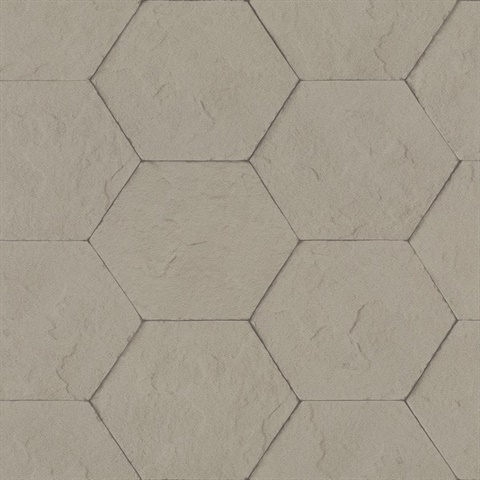 Bascom Light Grey Stone Hexagon Textured Wallpaper