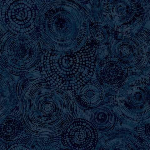 Batik Circles Dark Blue Medallion Wallpaper