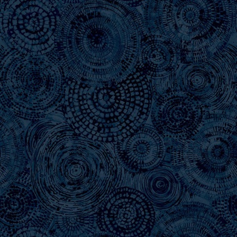 Batik Circles Dark Blue Medallion Wallpaper