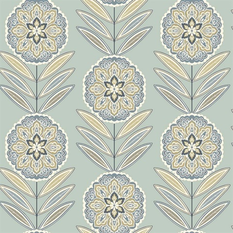 Batsford Robin's Egg Floral Medallion Wallpaper
