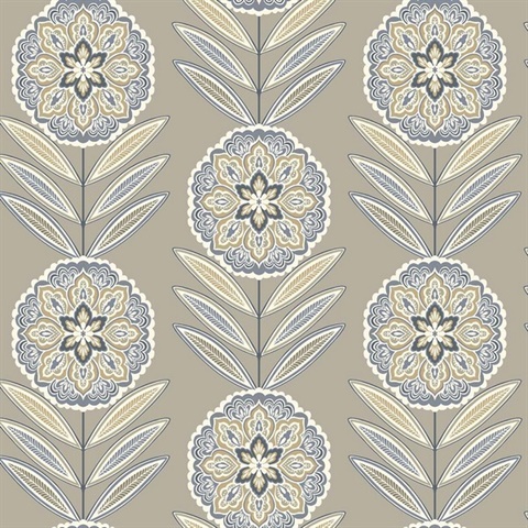 Batsford Stone Floral Medallion Wallpaper