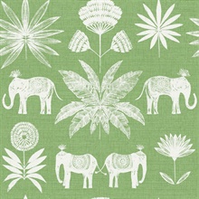 Bazaar Green Elephant Oasis Wallpaper