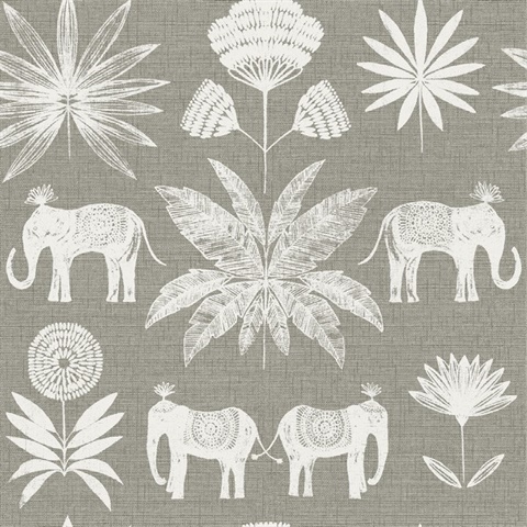 Bazaar Grey Elephant Oasis Wallpaper