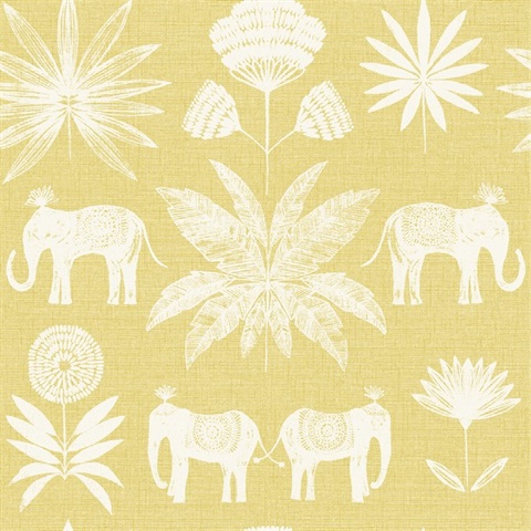 Bazaar Yellow Elephant Oasis Wallpaper