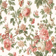 Beatrix Coral Vintage Floral Wallpaper