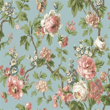 Beatrix Sky Blue Vintage Floral Wallpaper