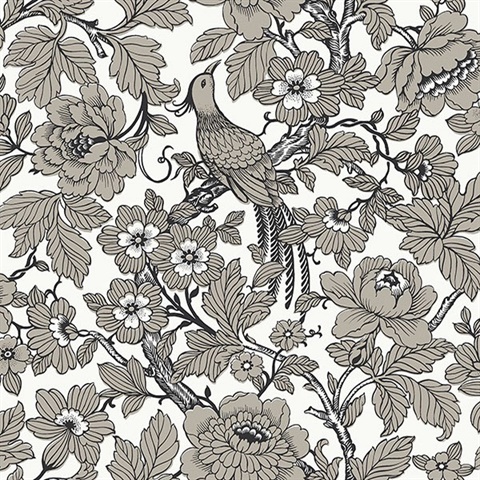 Beaufort Black Flowers & Birds Chinoiserie Wallpaper