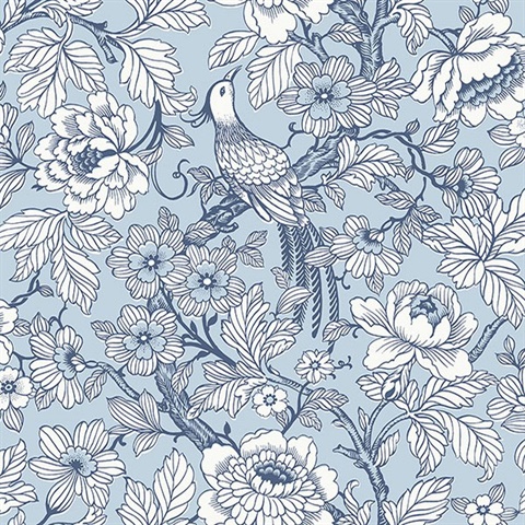 Beaufort Light Blue Flowers & Birds Chinoiserie Wallpaper