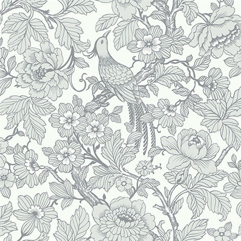 Beaufort Light Grey Flowers & Birds Chinoiserie Wallpaper
