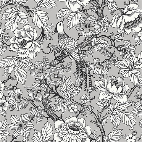 Beaufort Silver Flowers & Birds Chinoiserie Wallpaper