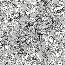 Beaufort Silver Flowers & Birds Chinoiserie Wallpaper