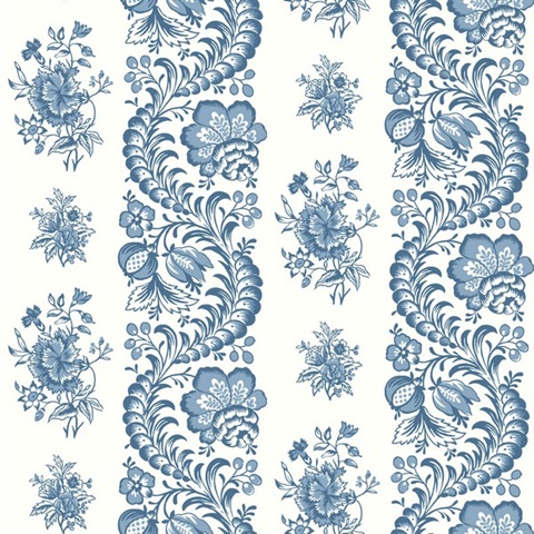 Beaumont Blue Floral Stripe Wallpaper