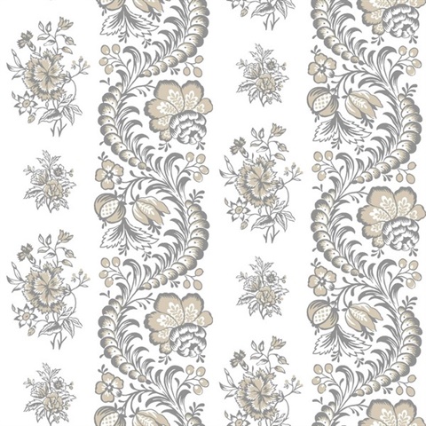 Beaumont Charcoal Floral Stripe Wallpaper