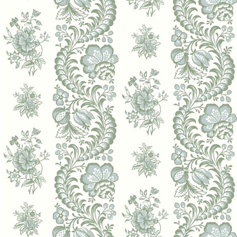 Beaumont Green Floral Stripe Wallpaper