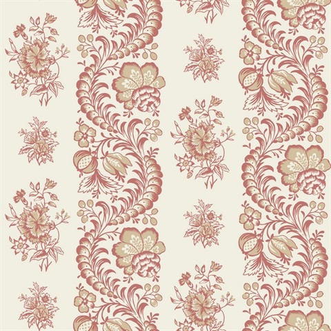 Beaumont Ruby Floral Stripe Wallpaper