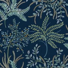 Bedgebury Black Blue Leaf Wallpaper