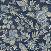 Begonia Indigo Blue Floral Trail Wallpaper