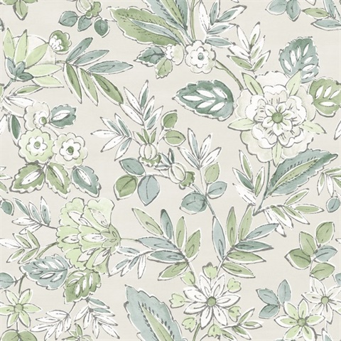 Begonia Sea Green Floral Trail Wallpaper