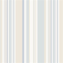 Beige and Blue Step Stripe Prepasted Wallpaper