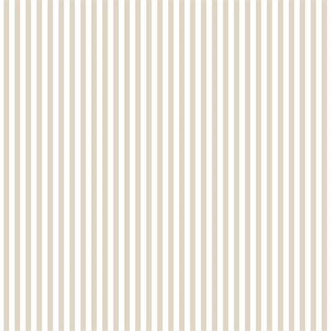 Beige and White Vertical 6mm Stripe Prepasted Wallpaper