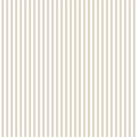 Beige and White Vertical 6mm Stripe Prepasted Wallpaper