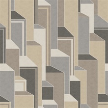 Beige Architectural 3D Geometric Wallpaper