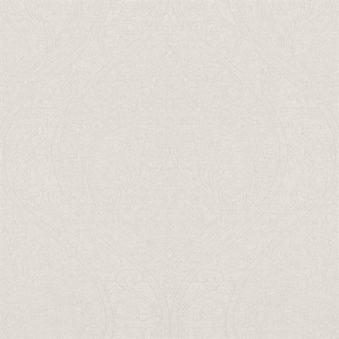 Beige Art Nouveau Large Scale Glitter Paisley Ogee Wallpaper