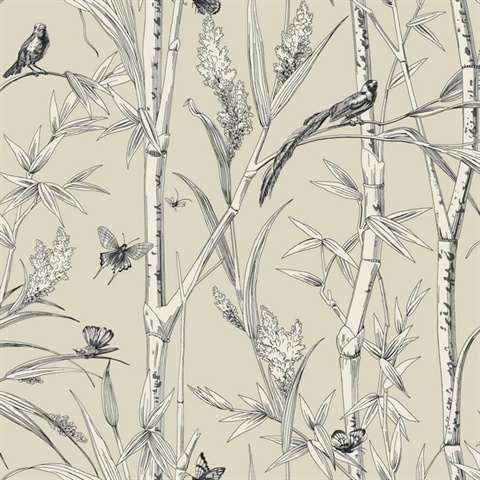 Beige Bambou Toile Wallpaper