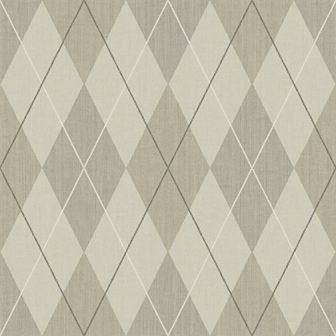 Beige, Black, Brown, Taupe & White Textured Argyle Wallpaper