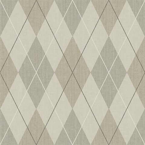 Beige, Black, Brown, Taupe & White Textured Argyle Wallpaper