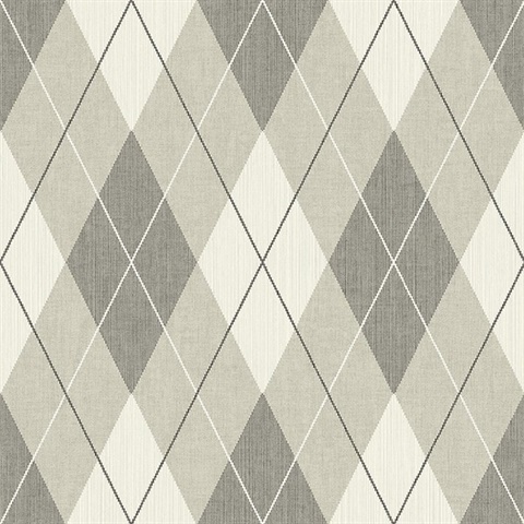 Beige, Blue & White Textured Argyle Wallpaper